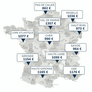 Carte prix moye, par région en France pour une résidence senior